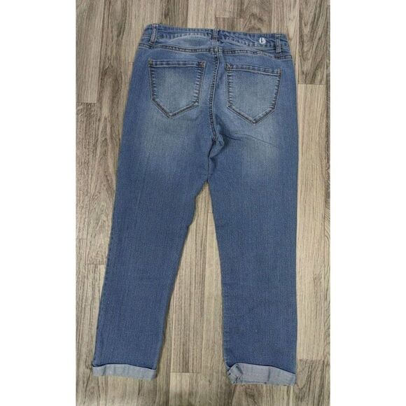 (3/$35) Kensie Womens Size 26 Pockets Cuffed Whiskered Denim Blue Jeans Capris - Picture 2 of 11
